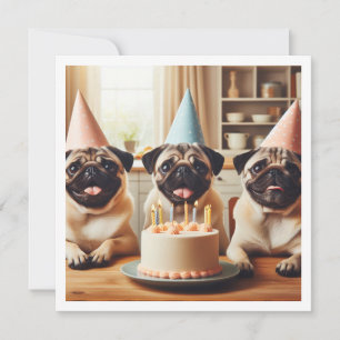 Pug誕生日カード、Pugカード、Pug 招待状