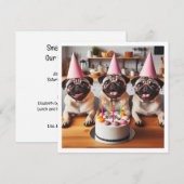 Pug誕生日カード、Pugカード、Pug 招待状 (正面/裏面)