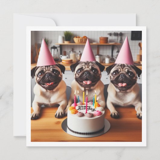 Pug誕生日カード、Pugカード、Pug 招待状 (正面)