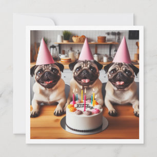 Pug誕生日カード、Pugカード、Pug 招待状