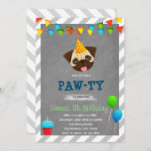 Pug誕生日パーティーの招待 招待状 (正面/裏面)