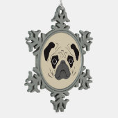 Pug顔シルエット スノーフレークピューターオーナメント (左)