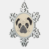 Pug顔シルエット スノーフレークピューターオーナメント (右)