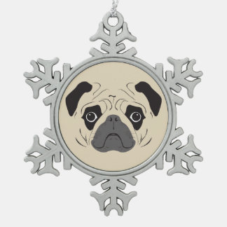 Pug顔シルエット スノーフレークピューターオーナメント