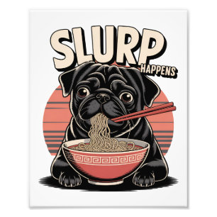 Pug食べラーメンがおもしろい起こる フォトプリント