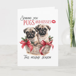 Pug & キスクリスマス、5" x 7"グリーティングカード カード