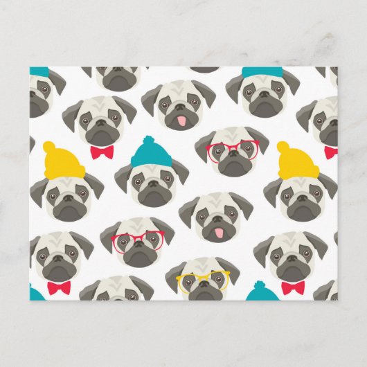 Pug – クリスマスにかわいい犬 ポストカード (正面)