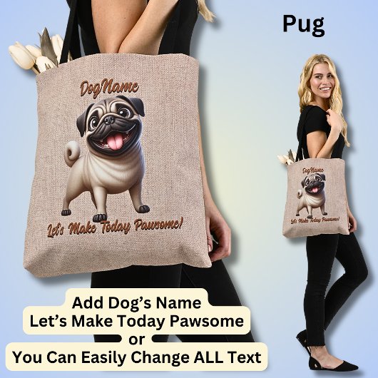 Pug – 犬の名前の追加、変更文字 トートバッグ