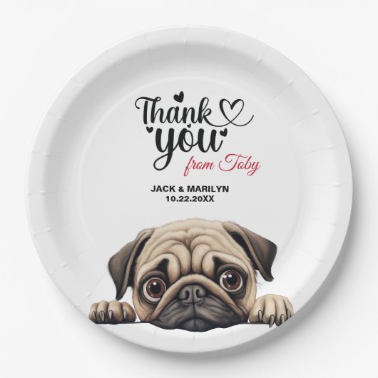 Pug 結婚's Thank You ペーパープレート (正面)