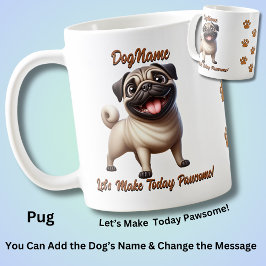 Pug、Add Dog's Name、Change文字 コーヒーマグカップ