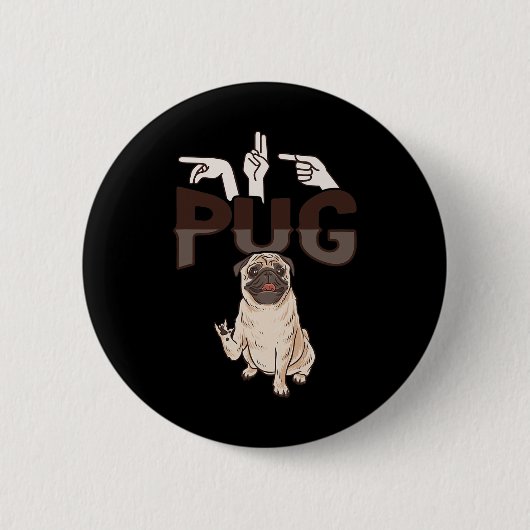 Pug Aslハンドジェスチャーろう聴力低下認識度1 缶バッジ (正面)