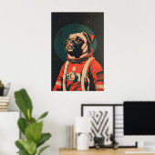 Pug Astronaut Poster, Pug Retro Print, Pug ポスター (ホームオフィス)