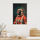 Pug Astronaut Poster, Pug Retro Print, Pug ポスター (キッチン)