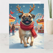 Pug at the Winter Fairgrounds Christmas Painting カード (正面)