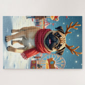 Pug at the Winter Fairgrounds Christmas Painting ジグソーパズル (横)