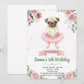 Pug Ballerina Birthday Invitation 招待状 (正面/裏面)