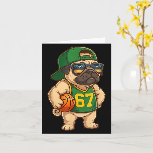 Pug Basketball Dog 67 Gen Alpha Slang Srts Men Boy カード (黄色い花)