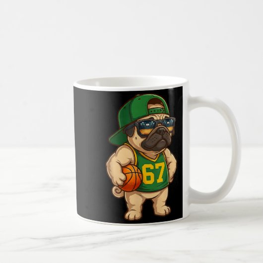 Pug Basketball Dog 67 Gen Alpha Slang Srts Men Boy コーヒーマグカップ (右)