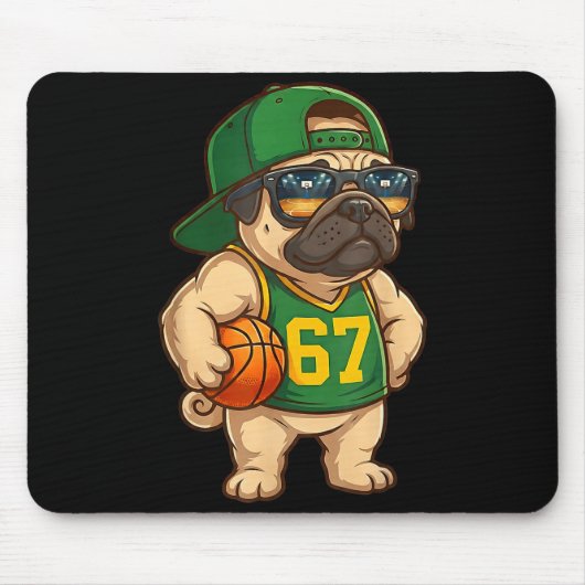 Pug Basketball Dog 67 Gen Alpha Slang Srts Men Boy マウスパッド (正面)