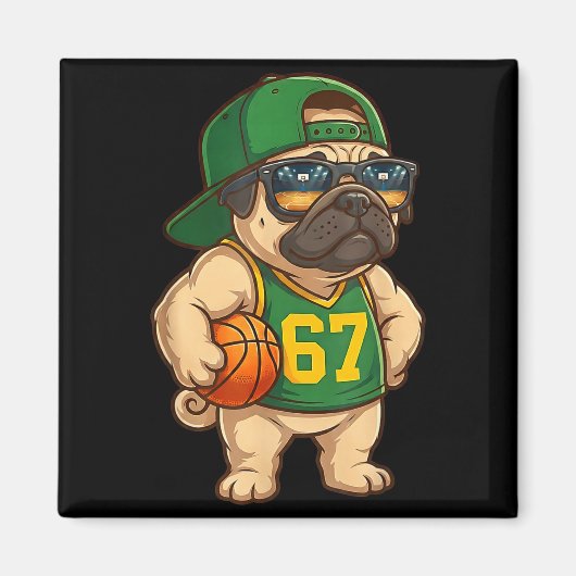 Pug Basketball Dog 67 Gen Alpha Slang Srts Men Boy マグネット (正面)