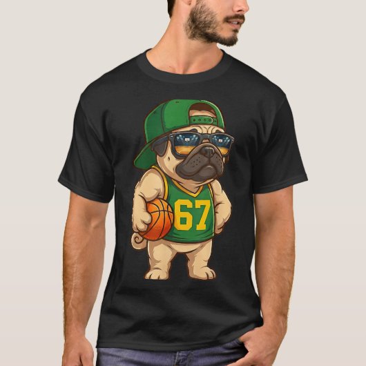 Pug Basketball Dog 67 Gen Alpha Slang Srts Men Boy Tシャツ (正面)