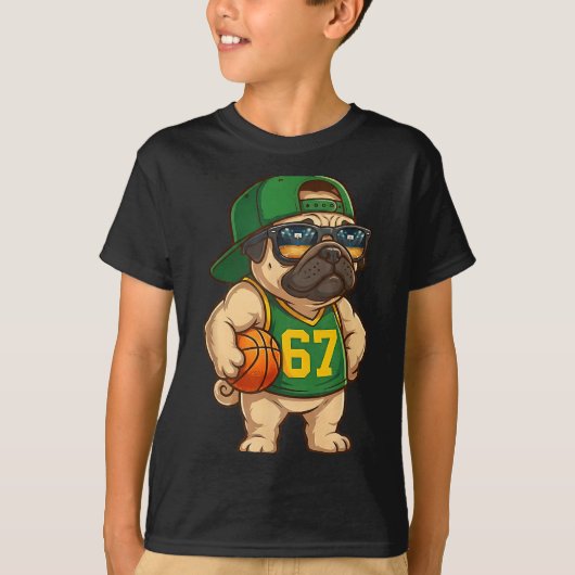 Pug Basketball Dog 67 Gen Alpha Slang Srts Men Boy Tシャツ (正面)