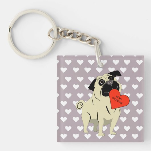 Pug be my Valentine キーホルダー (正面)