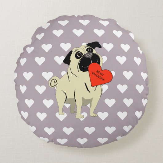 Pug be my Valentine ラウンドクッション (正面)