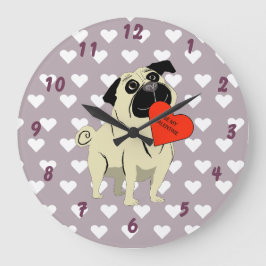 Pug be my Valentine ラージ壁時計