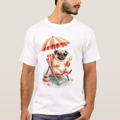 Pug Beach Mode Summer Design Tシャツ (正面)