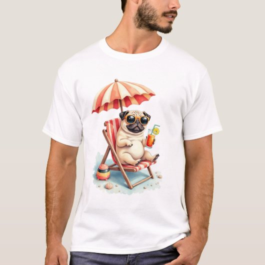 Pug Beach Mode Summer Design Tシャツ (正面)