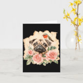Pug bird cute dog funny pug カード (黄色い花)