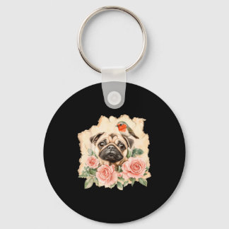 Pug bird cute dog funny pug  キーホルダー