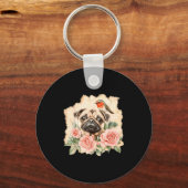 Pug bird cute dog funny pug  キーホルダー (正面)
