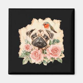 Pug bird cute dog funny pug  マグネット