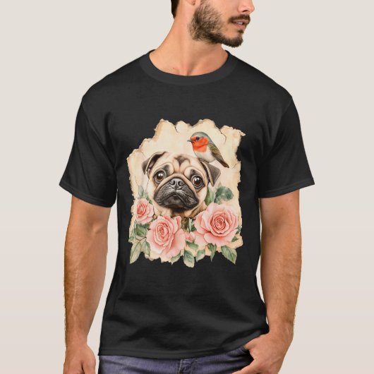 Pug bird cute dog funny pug tシャツ (正面)
