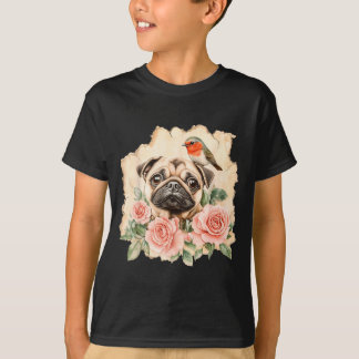 Pug bird cute dog funny pug  tシャツ