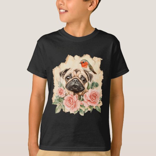 Pug bird cute dog funny pug tシャツ (正面)