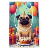 Pug Birthday Celebration ミディアムペーパーバッグ (正面)