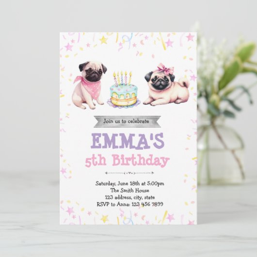 Pug birthday invitation 招待状 (スタンド正面)