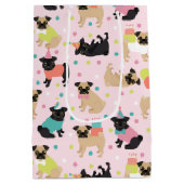 Pug Birthday Party Celebration ミディアムペーパーバッグ (裏面)