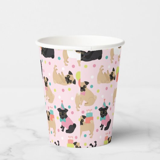 Pug Birthday Party Celebration 紙コップ (右)