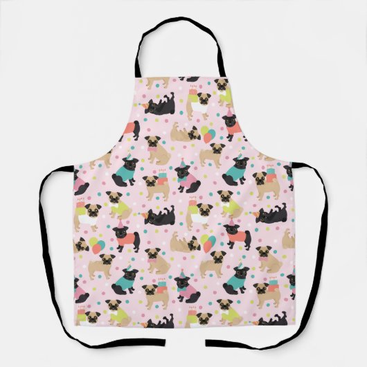 Pug Birthday Party Celebration Apron エプロン (正面)