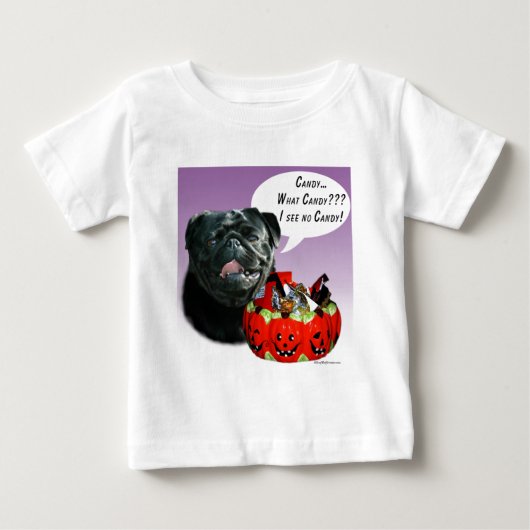 Pug (blk)ハロウィーンキャンディ ベビーTシャツ (正面)