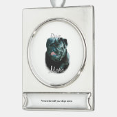 Pug (blk)母2 シルバープレートバナーオーナメント (左)