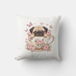 Pug Blossom Dreams Throw Pillow – Cute Floral Pug  クッション