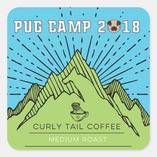 Pug Camp 2018カーリーテールコーヒーミディアムロースト スクエアシール (正面)