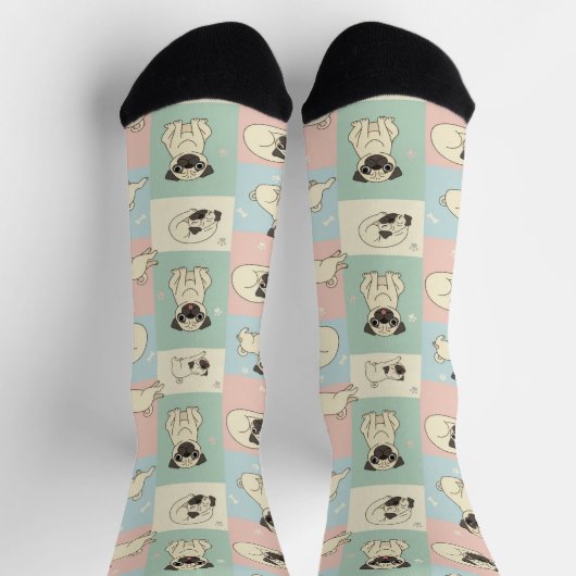 Pug Cartoon Pattern ソックス (上部)