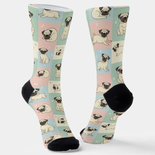 Pug Cartoon Pattern ソックス (傾斜あり)