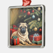 Pug celebrates Christmas メタルオーナメント (左)